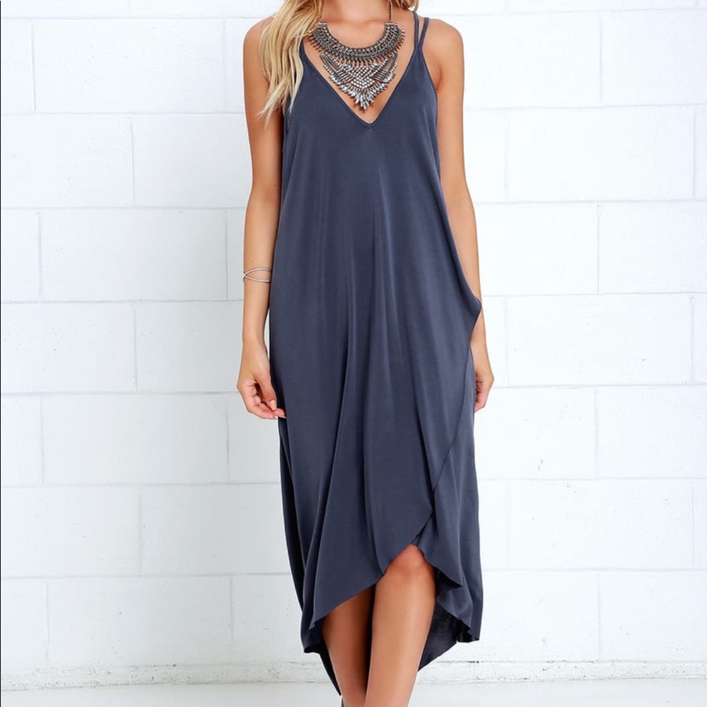 Lush Mood and Melody Washed Blue High-Low Dress